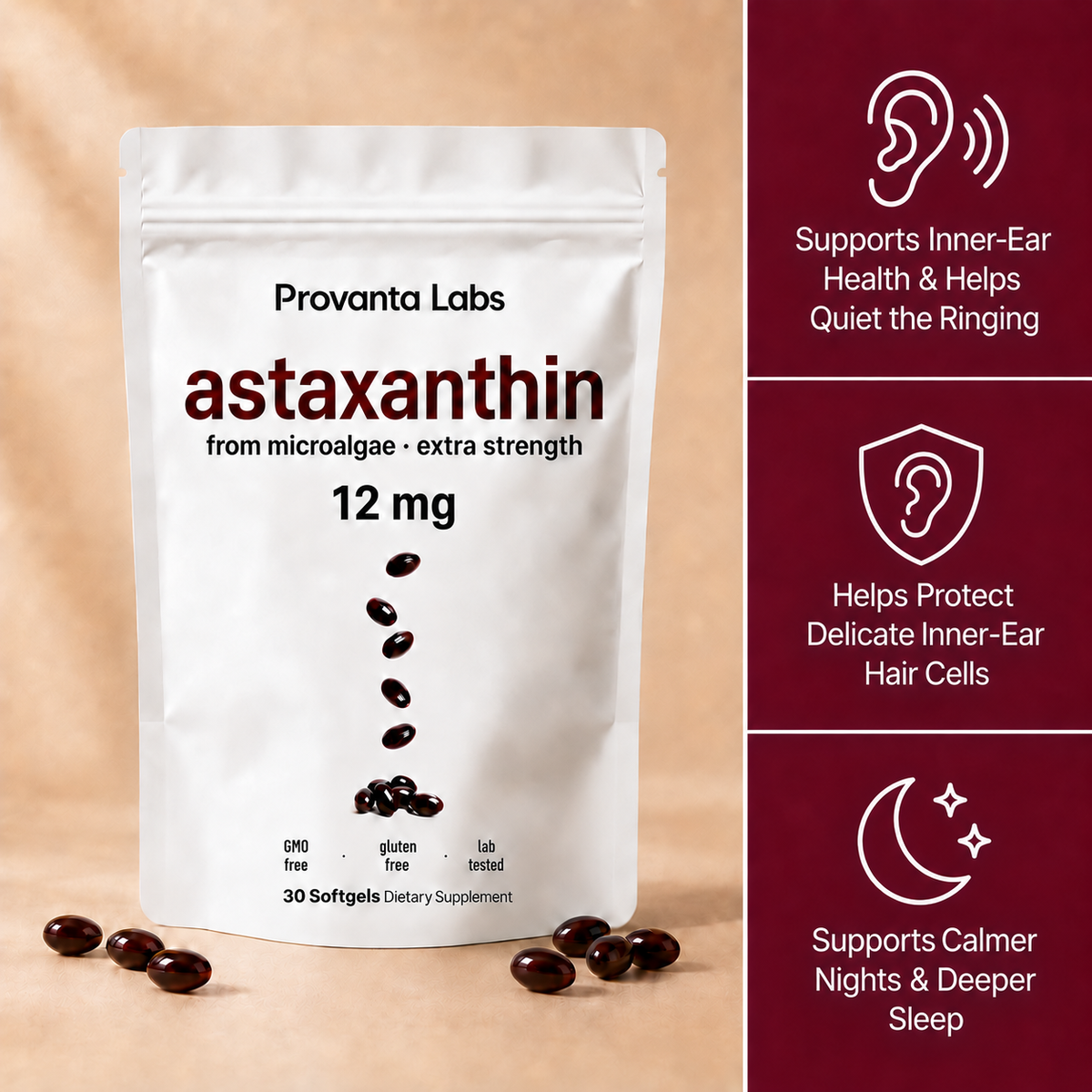 Provanta Labs Astaxanthin - 12mg Softgels for Ear Support