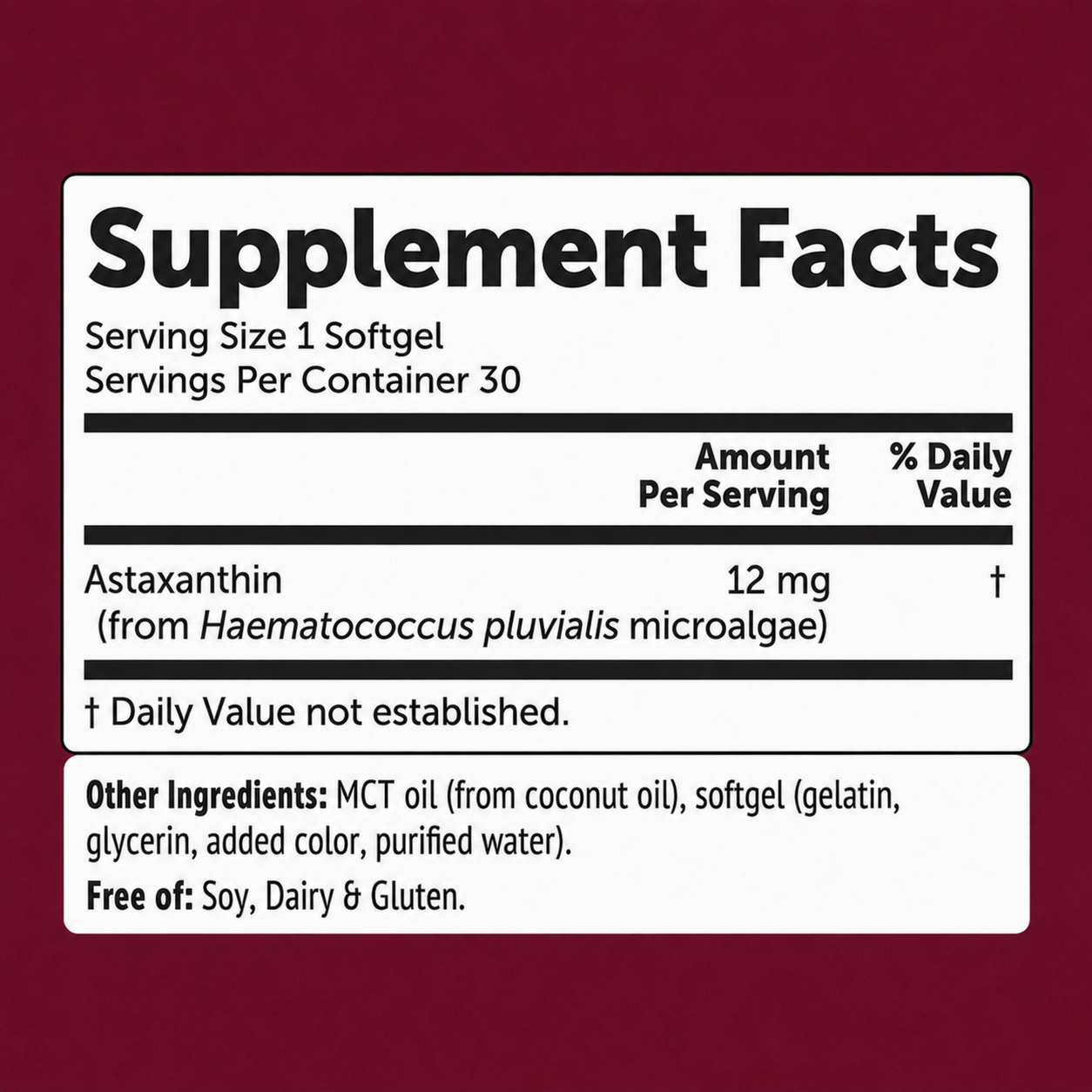 Provanta Labs Astaxanthin Softgels 12mg